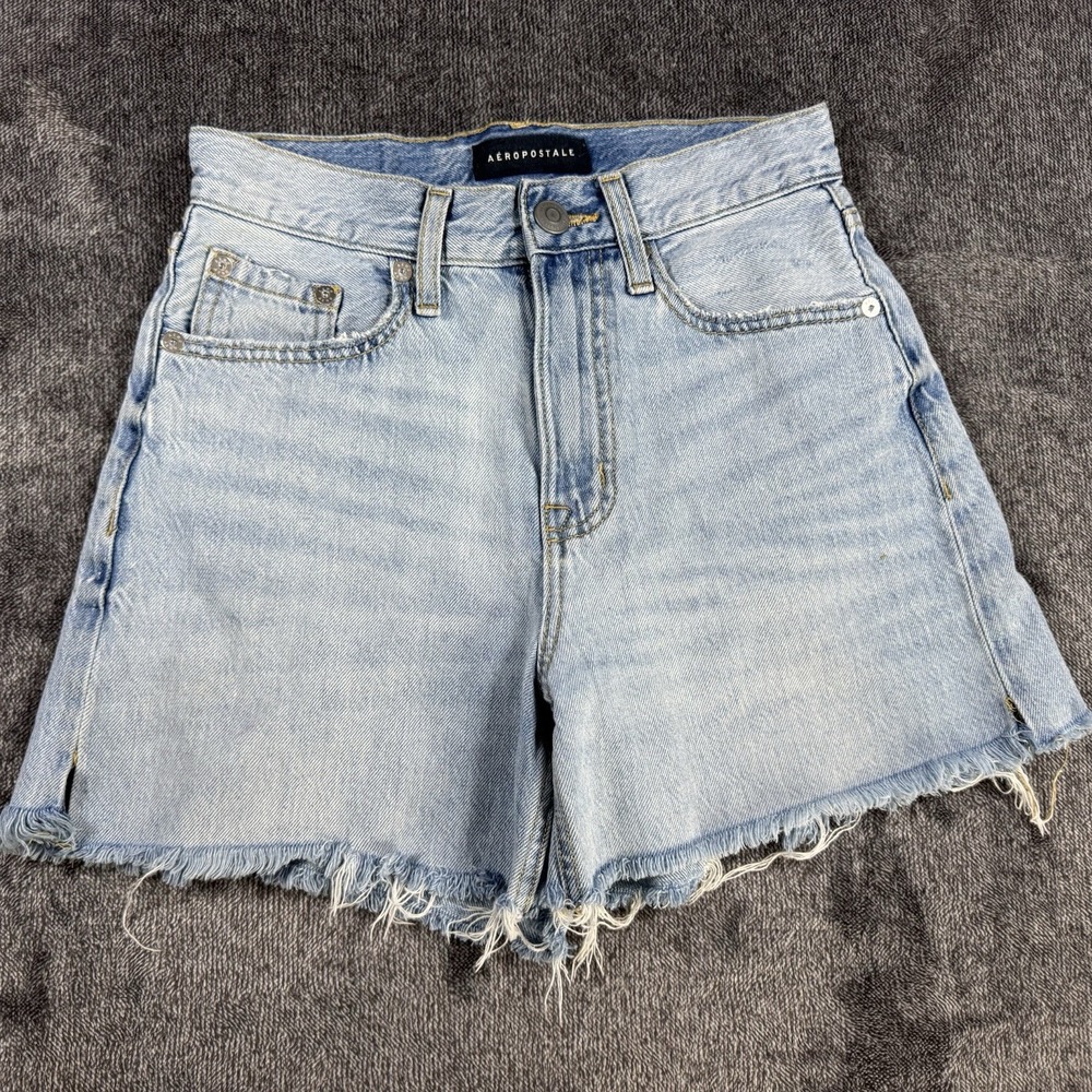 Aeropostale Womens 0 Denim Jean Shorts 26W Mid Rise Blue Cutoff Jeans